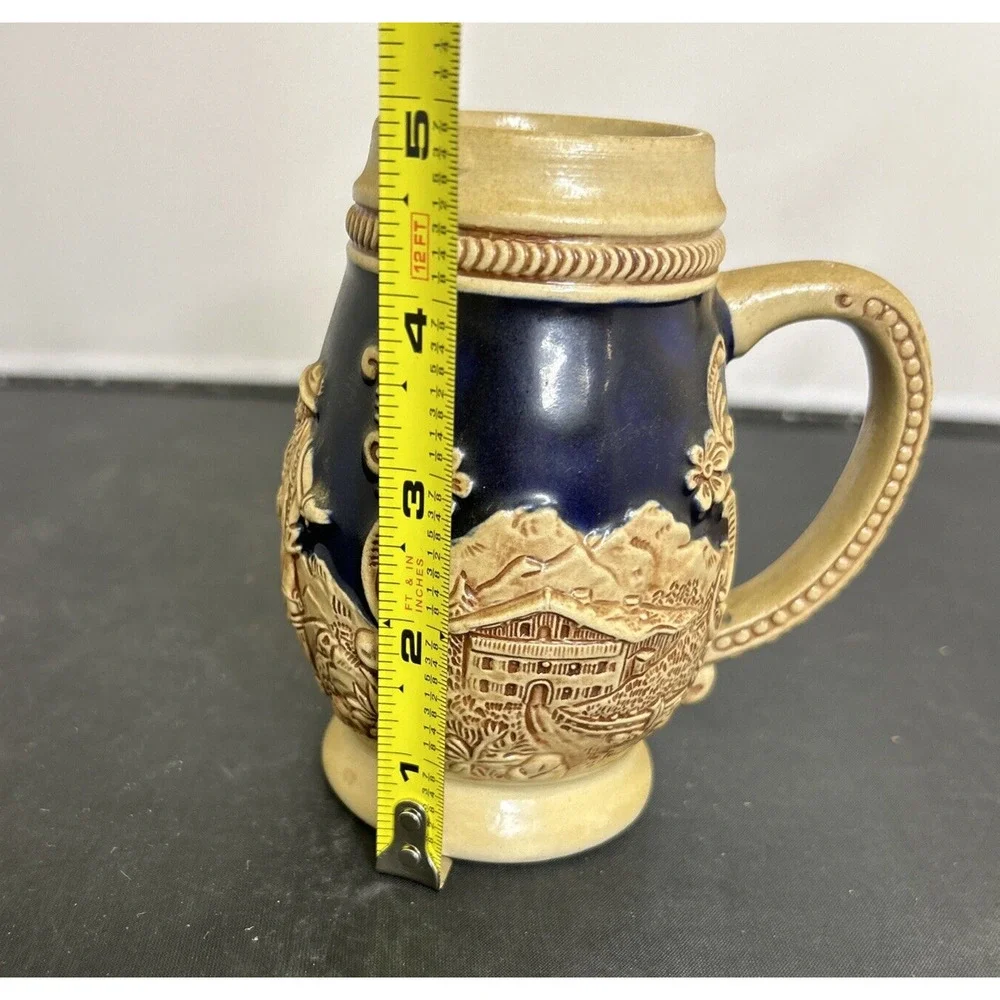 Vintage West Germany Beer Stein Mug Gerz No Lid Stoneware Blue & Tan FS Charity